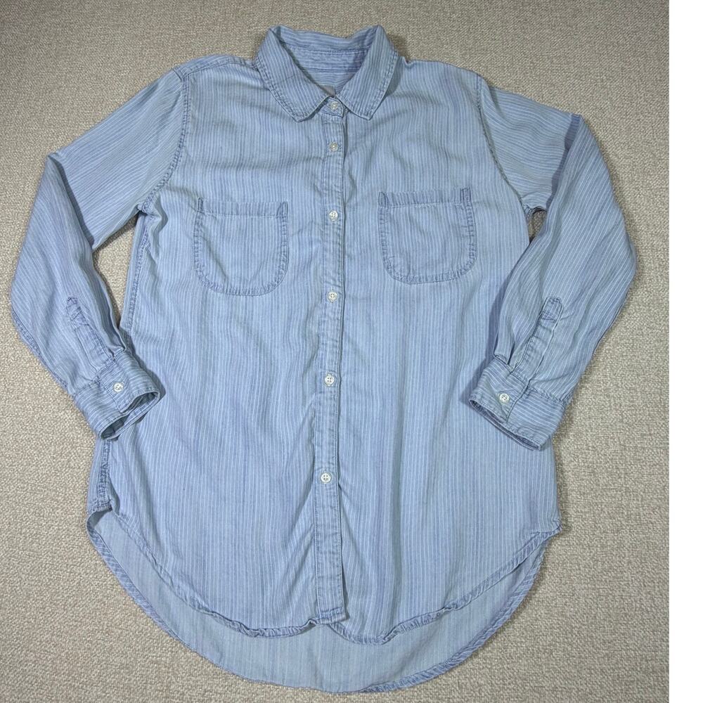 Rails Women Medium Blue White Striped Long Sleeve Button Front Shirt Casual Wear